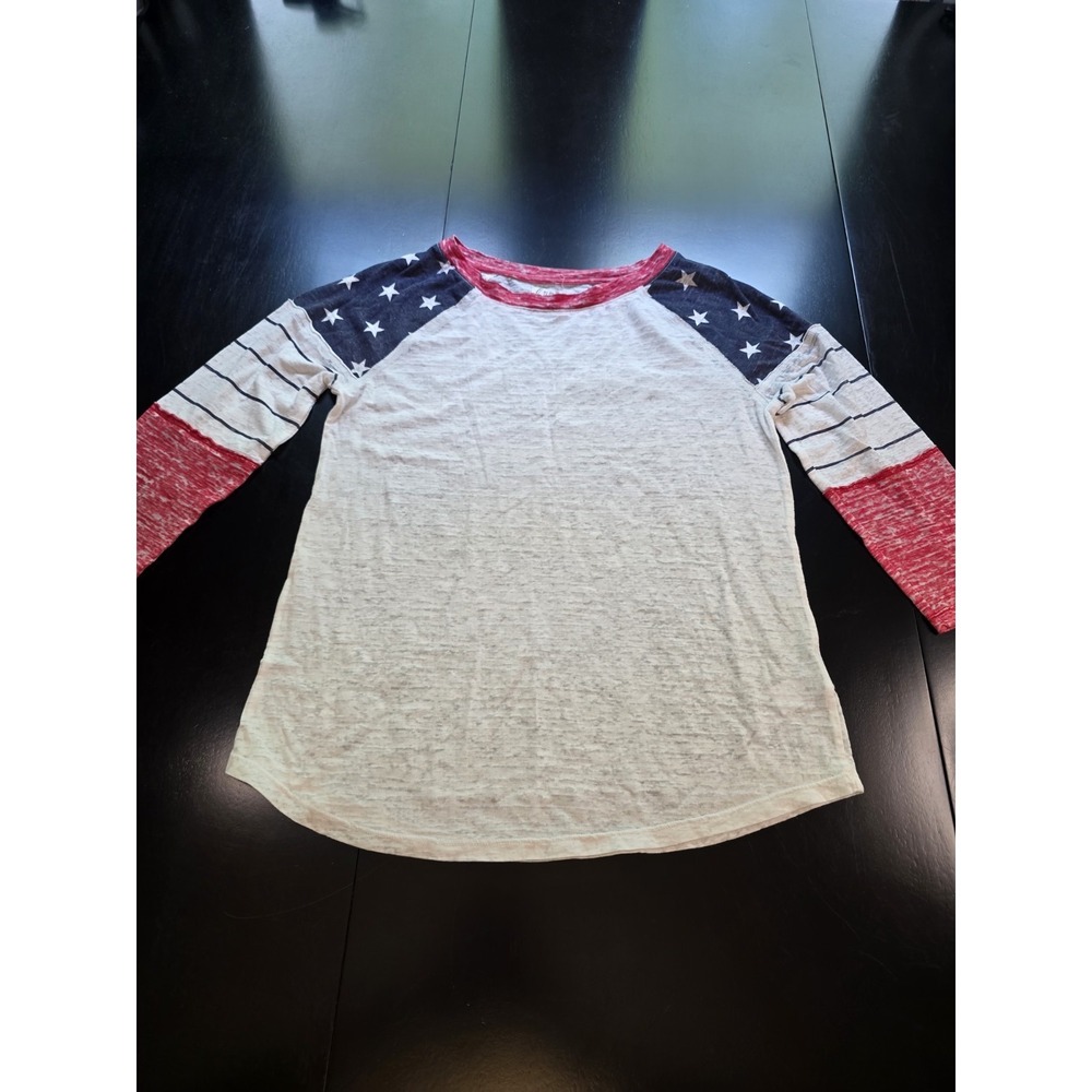 Maurices 24/7 Americana Top Womens Small Stars Stripes 4th of July Raglan Shirt